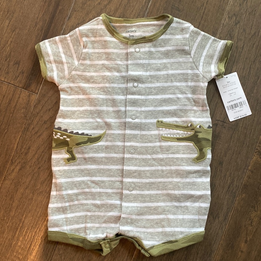 Carter’s Alligator Striped Snap Button Short Sleeve Onesie